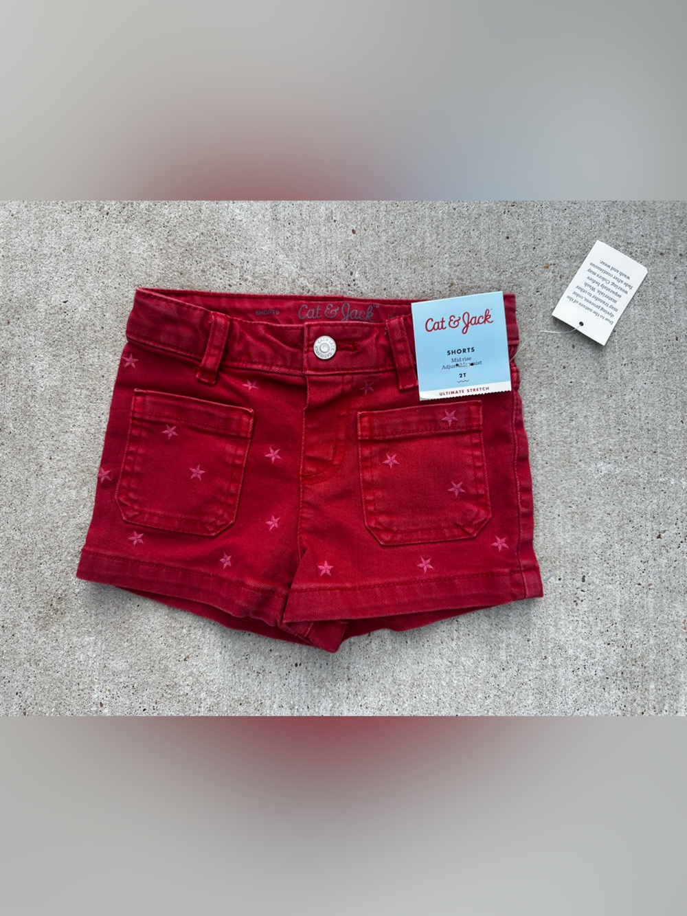 Cat & Jack Red Star-Embroidered Shorts